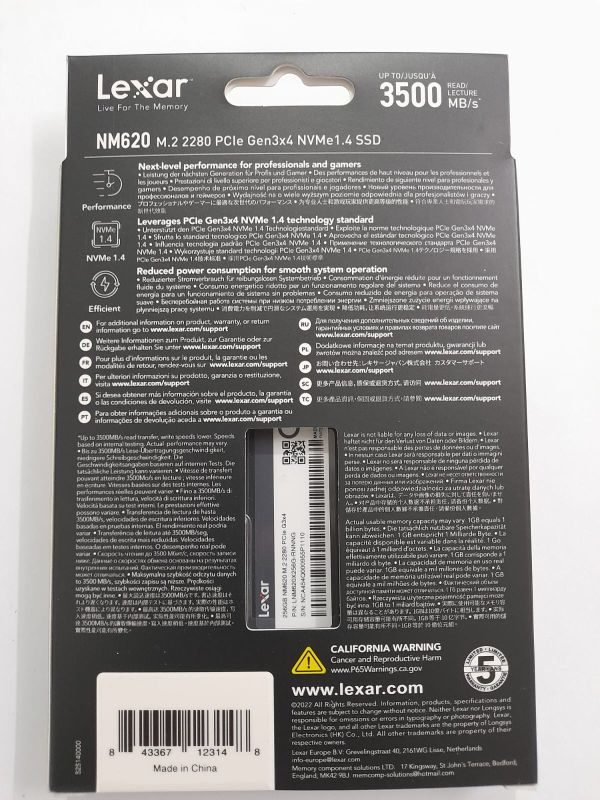 SSD LEXAR 256GB NM620 M.2 2280 PCIe Gen 3x4 NVME